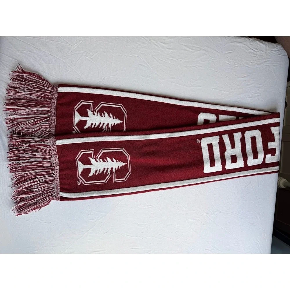 Stanford University Cardinal Scarf Burgundy White Knit Block S Tree Logo Fringe